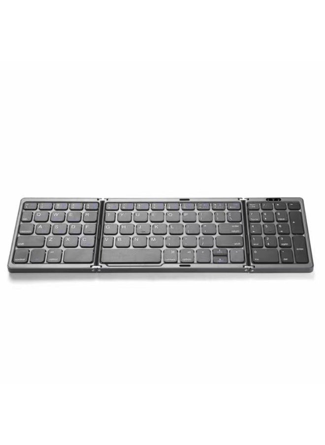 Type-c Charging Three-fold Folding Bluetooth Keyboard With Touch Wireless Bluetooth Keyboard Silent Dual-mode Charging Mouse-Specifications:B089 Gray Keyboard + Black Mouse
