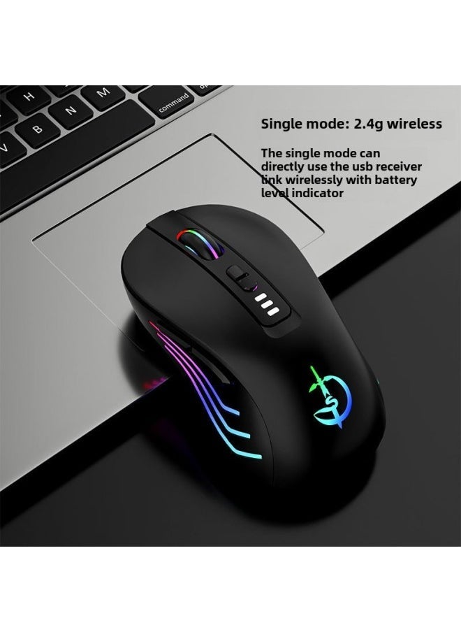 Swordsman Portable Office Silent Wireless Mouse Rechargeable Bluetooth Dual-Mode 5.0 Silent Unisex-Specification:Black (seven-button Power Display Single-mode 2.4g Wireless)