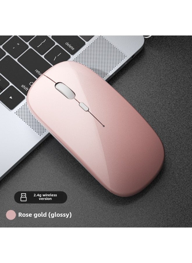 Wireless Bluetooth Mouse Quiet Charging Girl Office Dual-Mode Computer Mac Tablet Unlimited Laptop Mouse-Specifications:Rose Gold/Wireless Edition [Silent Rechargeable]-Official Standard