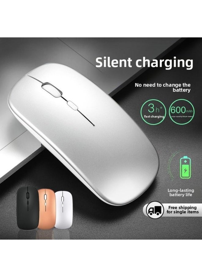 Wireless Bluetooth Mouse Mute Rechargeable Dual-Mode Office Laptop Mouse For Huawei Dell Lenovo-Specification:Pure White/2.4g Battery Version [sound Button + Free Pair Of Batteries]