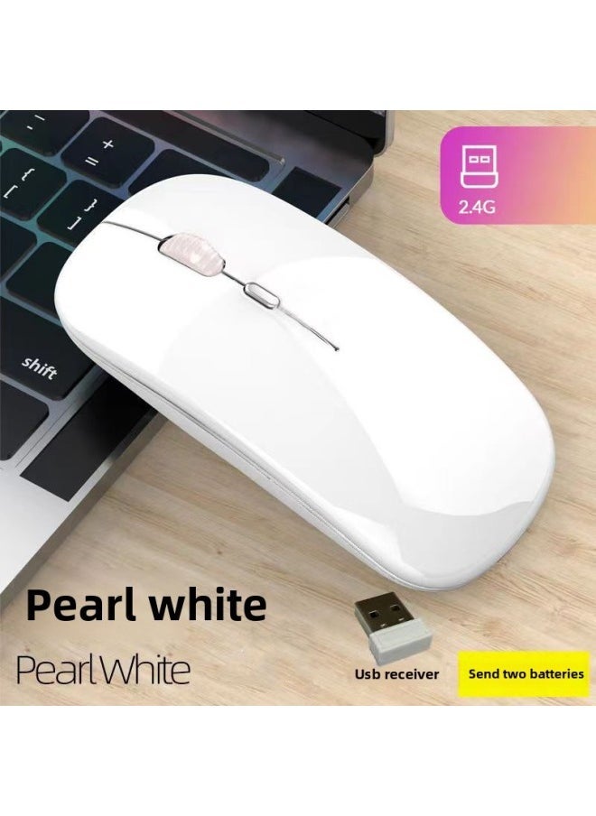 Wireless Bluetooth Mouse Mute Rechargeable Dual-Mode Office Laptop Mouse For Huawei Dell Lenovo-Specification:Pure White/2.4g Battery Version [sound Button + Free Pair Of Batteries]