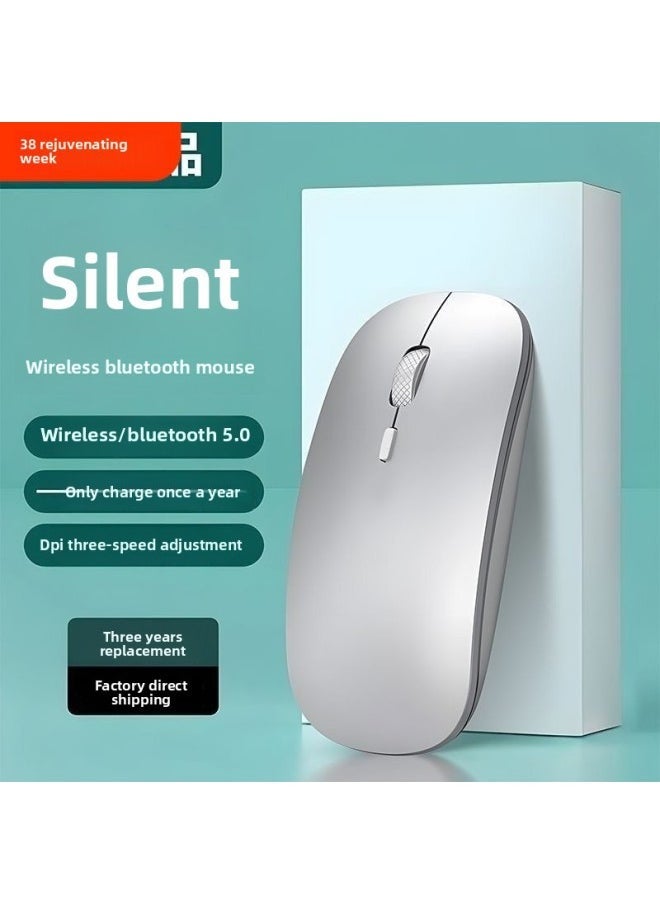 Wireless Bluetooth Mouse Mute Rechargeable Dual-Mode Office Laptop Mouse For Huawei Dell Lenovo-Specification:Pure White/2.4g Battery Version [sound Button + Free Pair Of Batteries]
