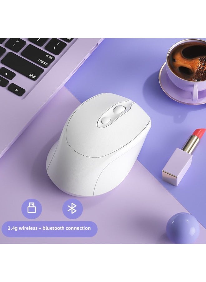 Laptop Universal Wireless Bluetooth Mouse Rechargeable Dual-Mode Mute Office Unisex Universal Mouse-Specification:[snow White] Bluetooth + 2.4g Wireless Version★Charging Silent★→free Mouse Pad - Official Standard