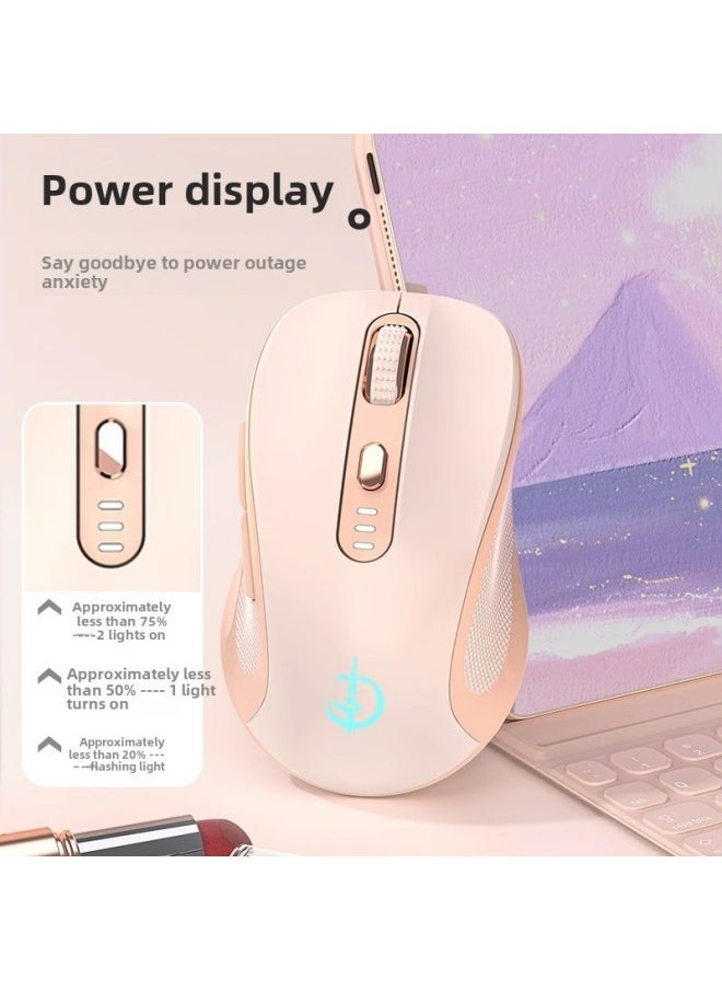 Jiansheng Family M500 Bluetooth Wireless Mouse Mute Charging Office Boys And Girls Applicable Computer Laptop Ipad-Specifications:Power Display Version-6 Keys-dual Mode-2400DPI-RGB Lamp-milk Tea Powder
