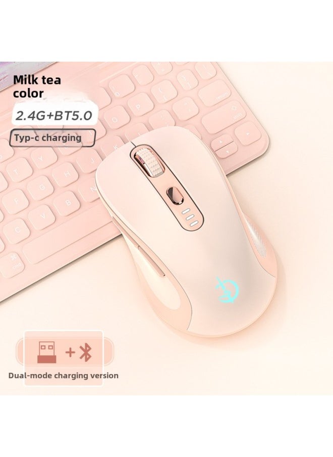 Jiansheng Family M500 Bluetooth Wireless Mouse Mute Charging Office Boys And Girls Applicable Computer Laptop Ipad-Specifications:Power Display Version-6 Keys-dual Mode-2400DPI-RGB Lamp-milk Tea Powder