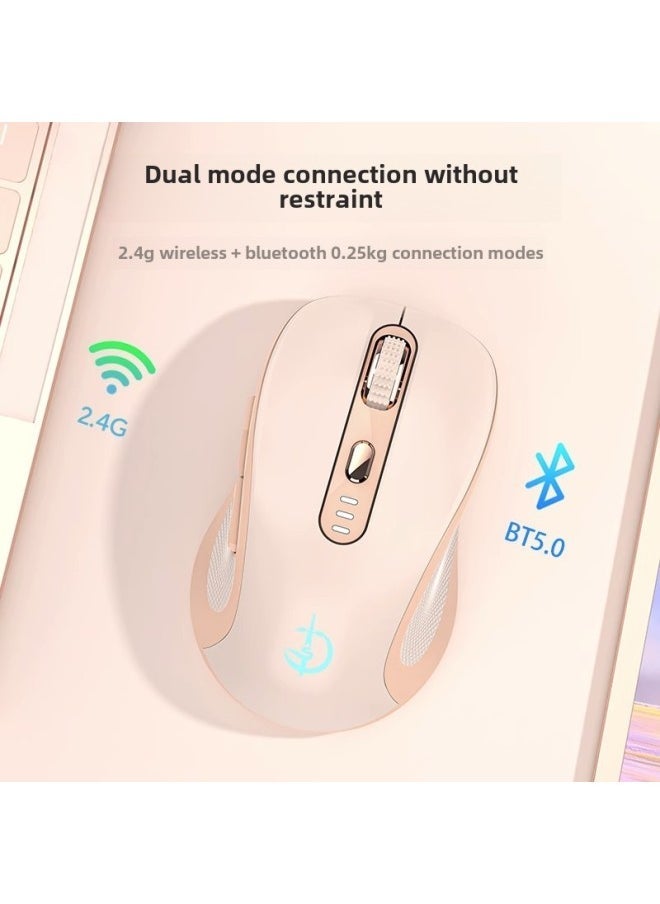 Jiansheng Family M500 Bluetooth Wireless Mouse Mute Charging Office Boys And Girls Applicable Computer Laptop Ipad-Specifications:Power Display Version-6 Keys-dual Mode-2400DPI-RGB Lamp-milk Tea Powder