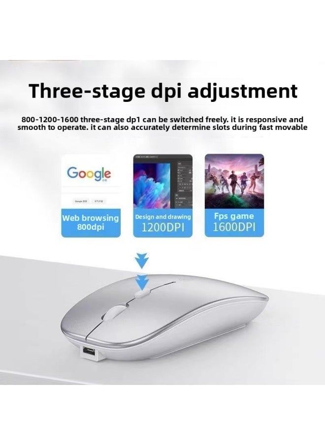 Desktop Rechargeable Mouse Bluetooth Wireless Office Universal Mute Gaming Laptop Dual Mode-Specification:Bluetooth Wireless Three-mode Silent Universal Upgraded Model Comes With Mouse Charging Cable - Mysterious Black