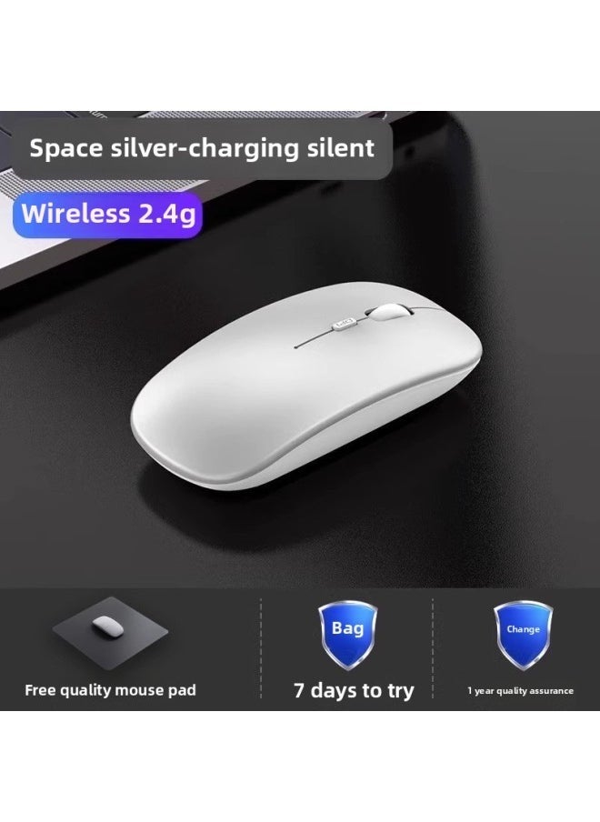 Wireless Mouse Notebook For Asus Lenovo For Xiaomi For Huawei Bluetooth Charging Mute Computer-Specification:Space Silver-wireless Version [silent + Rechargeable] Comes With High-quality Mouse Pad