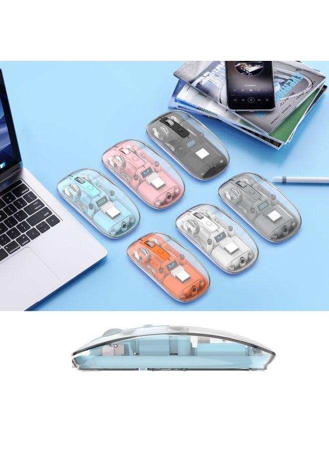 Hot Sale T7 Transparent Magnetic Three-mode Wireless Bluetooth Mouse Mute Office Business Photoelectric Mouse-Specifications:Pink 2.4g Version