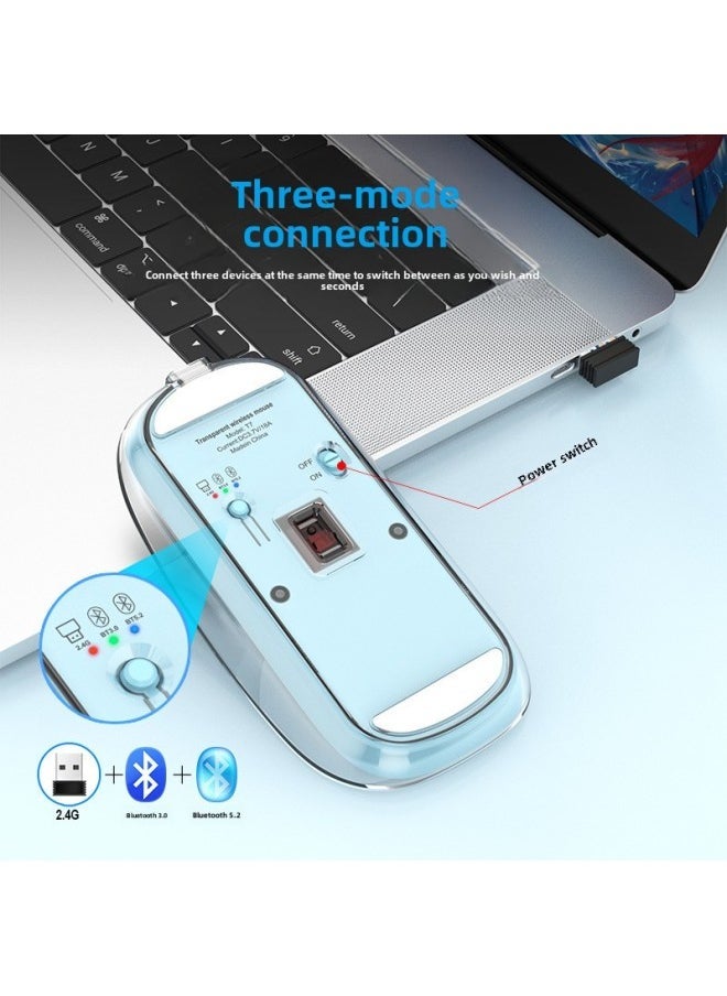 Hot Sale T7 Transparent Magnetic Three-mode Wireless Bluetooth Mouse Mute Office Business Photoelectric Mouse-Specifications:Pink 2.4g Version