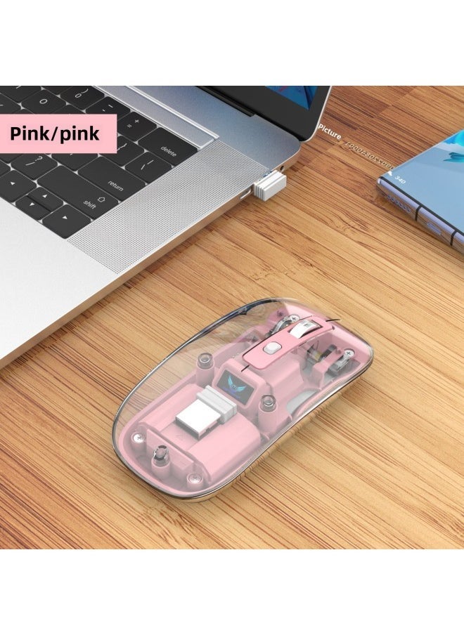 Hot Sale T7 Transparent Magnetic Three-mode Wireless Bluetooth Mouse Mute Office Business Photoelectric Mouse-Specifications:Pink 2.4g Version