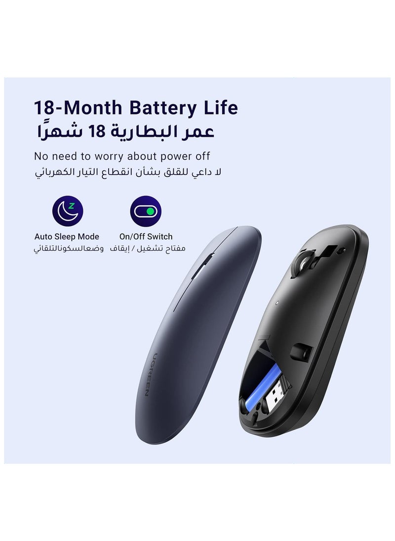 Wireless Mouse, Slim Mouse Silent Mice Noiseless for Laptop with 2.4G USB Adapter Ultrafast Scrolling Portable Mice 4 Adjustable DPI Compatible with PC HP Lenovo ASUS Dell Smart TV-Black