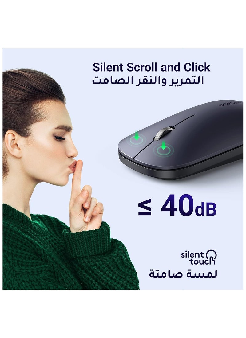 Wireless Mouse, Slim Mouse Silent Mice Noiseless for Laptop with 2.4G USB Adapter Ultrafast Scrolling Portable Mice 4 Adjustable DPI Compatible with PC HP Lenovo ASUS Dell Smart TV-Black