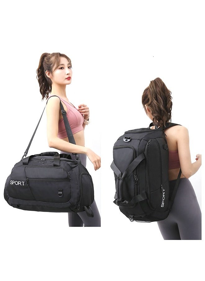 Camping Gym Bag with Shoe Compartment 3 in 1 Multi-Purpose Backpack with Quick Access Pocket Shoulder Straps - Black, Unisex