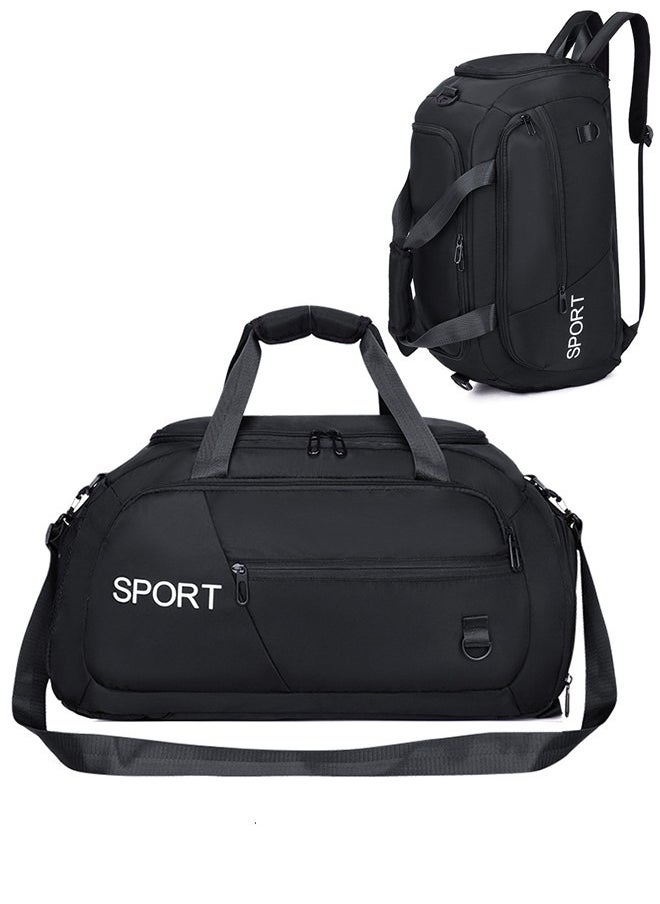 Camping Gym Bag with Shoe Compartment 3 in 1 Multi-Purpose Backpack with Quick Access Pocket Shoulder Straps - Black, Unisex
