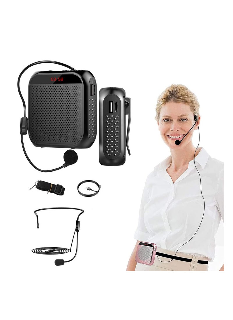 Voice Amplifier with Wired Microphone Headset, Portable Rechargeable PA System Speaker Personal Microphone Speech Amplifier, Loudspeaker for Teachers, Tour Guides/Coaches Metting/Yoga/Fitness (Black)