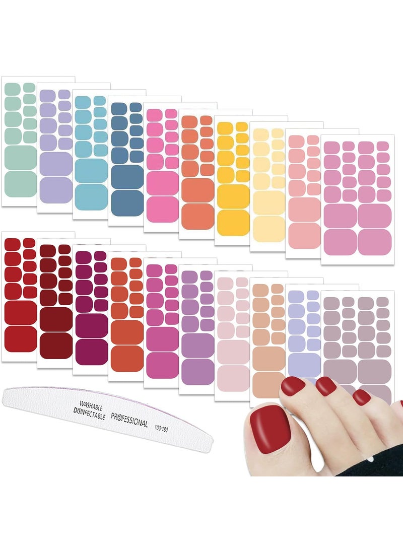 WOKOTO 20 Sheets 440 Pcs Solid Toe Nail Stickers Full Nail Wraps Self Adhesive Nail Decals Full Cover Nail Polish Strips for Women Girls with Nail File Nail Gel Stickers for Nails Gel Polish Stickers