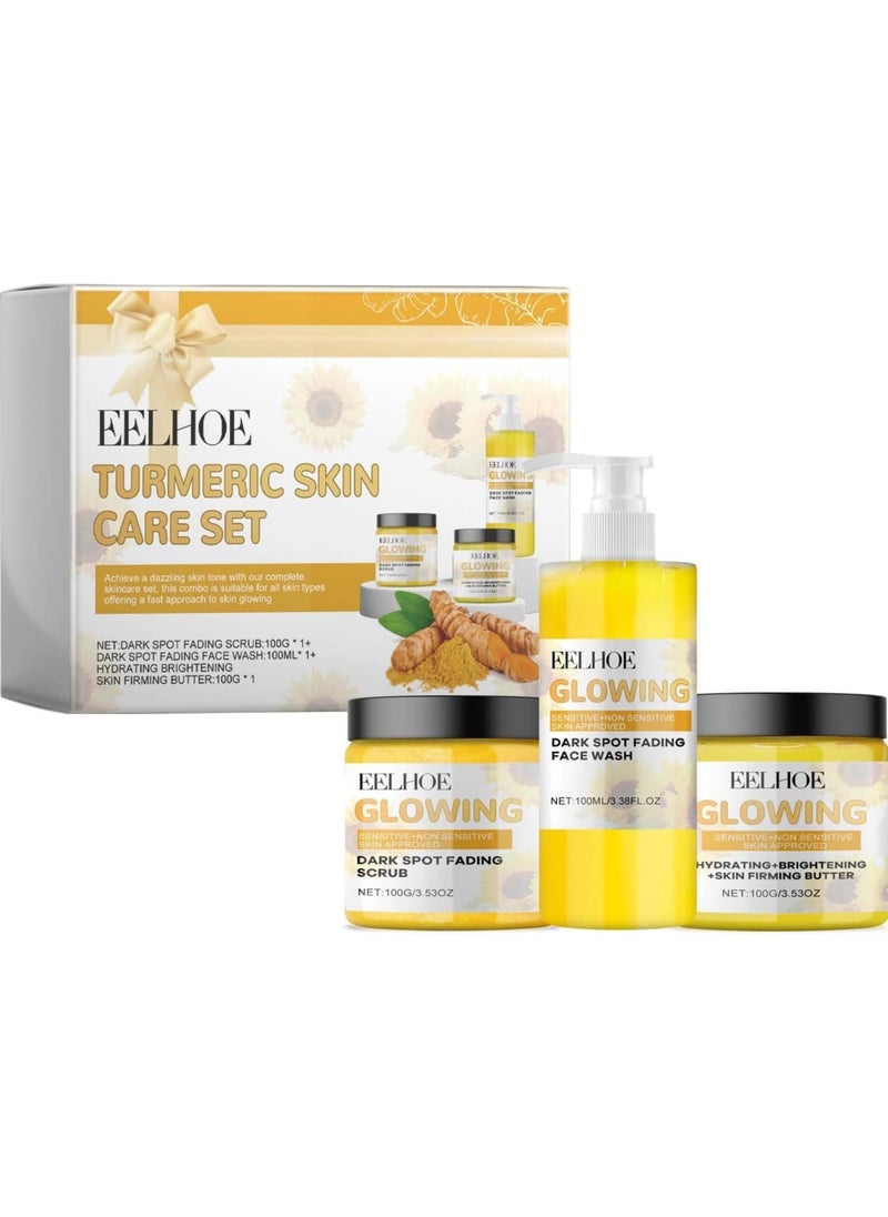 Turmeric Glow Combo Skincare Set,Turmeric Skin Care Kit,Turmeric Face Wash,Turmeric Face Cream,Turmeric Glow Face Scrub,Brightening,Exfoliating,Clearing Blackheads,Naturally Moisturizing