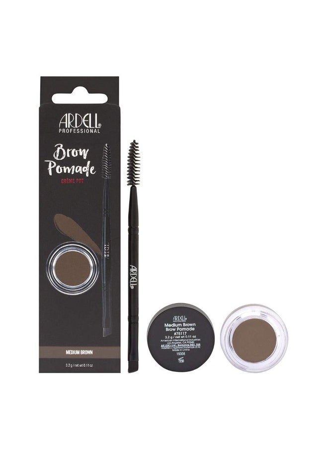 Ardell Brow Pomade - Medium Brown, Smudge-Proof Long-Lasting Eyebrow Makeup, with Dual-Ended Precision Brush and Spoolie for Defined and Natural Brows, 1 Pack