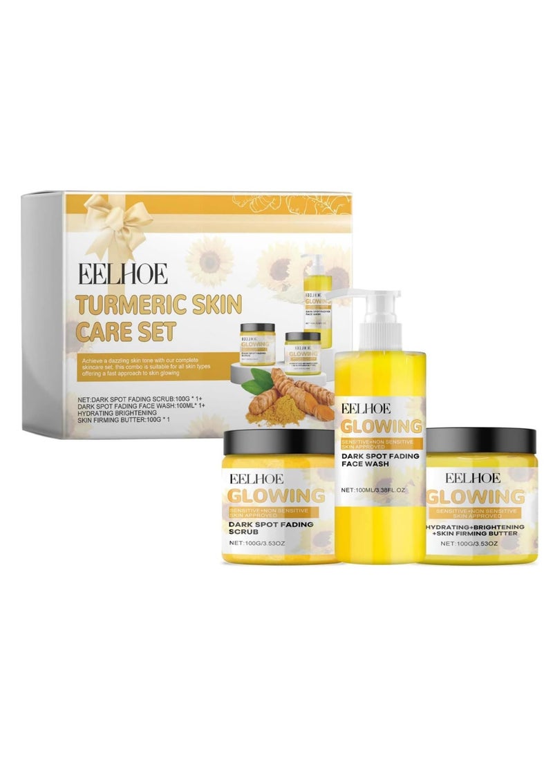 EELHOE Turmeric Skincare Set Turmeric Face Skin Care Set Temeric Cream Cleaning Face Wash Oil Control Nourishing Skin Exfolianting Cream Face Purifying Cream Turmeric Skin Care Kits Turmeric Face Wash Turmeric Glow Scrub Glow Butter Skin Care Set