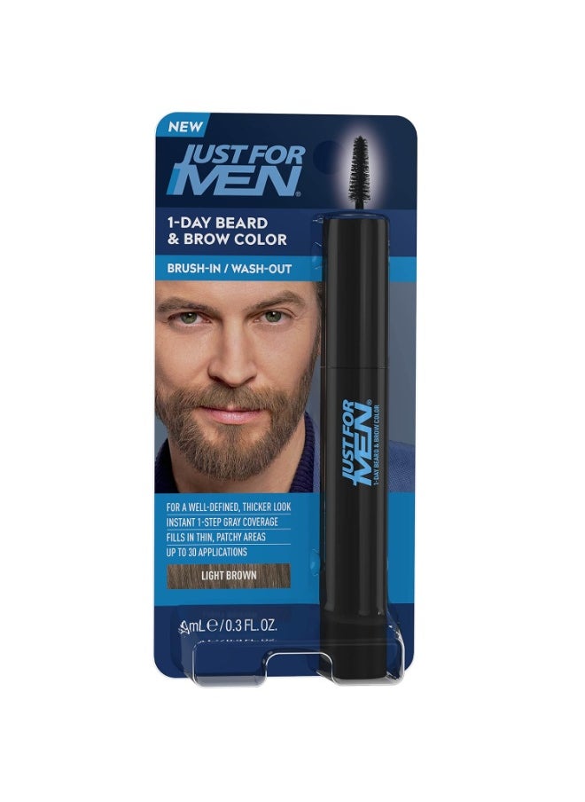 Just for Men 1-Day Beard & Brow Color, Temporary Color for Beard and Eyebrows, For a Fuller, Well-Defined Look, Up to 30 Applications, Light Brown