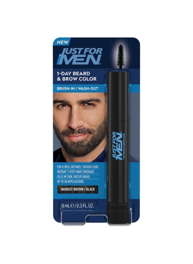 Just for Men 1-Day Beard & Brow Color, Temporary Color for Beard and Eyebrows, For a Fuller, Well-Defined Look, Up to 30 Applications, Darkest Brown/Black