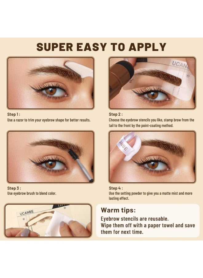 UCANBE 25PCS Eyebrow Stamp Stencil Kit With Dual-Color Eyebrow Stamp Pomade,20 Reusable Eyebrow Stencils,Finising Powder,Brush,Eyebrow Razor,Zipper Pouch,Waterproof Eye Brow Stamping and Shaping Kit02