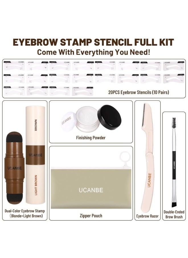 UCANBE 25PCS Eyebrow Stamp Stencil Kit With Dual-Color Eyebrow Stamp Pomade,20 Reusable Eyebrow Stencils,Finising Powder,Brush,Eyebrow Razor,Zipper Pouch,Waterproof Eye Brow Stamping and Shaping Kit02