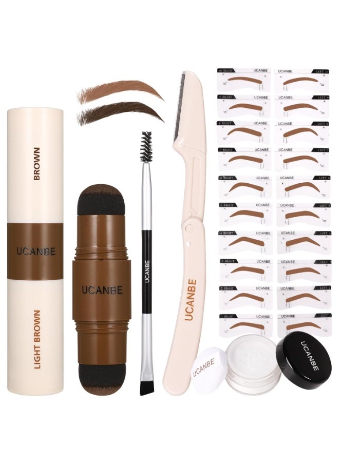 UCANBE 25PCS Eyebrow Stamp Stencil Kit With Dual-Color Eyebrow Stamp Pomade,20 Reusable Eyebrow Stencils,Finising Powder,Brush,Eyebrow Razor,Zipper Pouch,Waterproof Eye Brow Stamping and Shaping Kit02