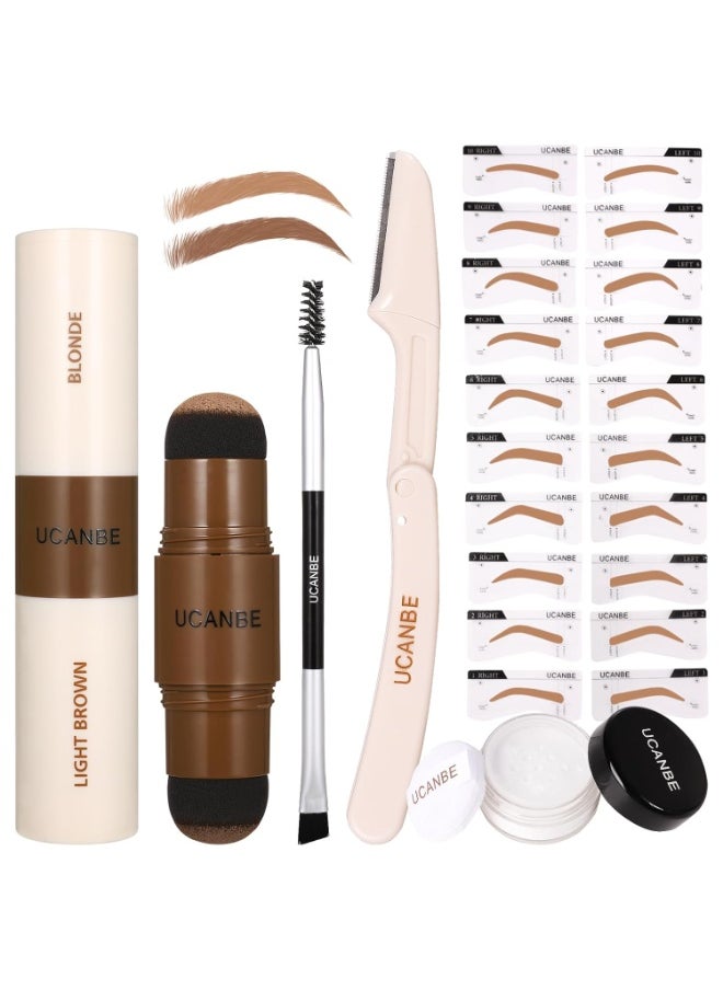 UCANBE 25PCS Eyebrow Stamp Stencil Kit With Dual-Color Eyebrow Stamp Pomade,20 Reusable Eyebrow Stencils,Finising Powder,Brush,Eyebrow Razor,Zipper Pouch,Waterproof Eye Brow Stamping and Shaping Kit01