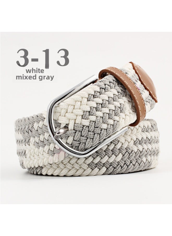 Unisex Canvas Elastic Belt with Pin Buckle White mixed ash