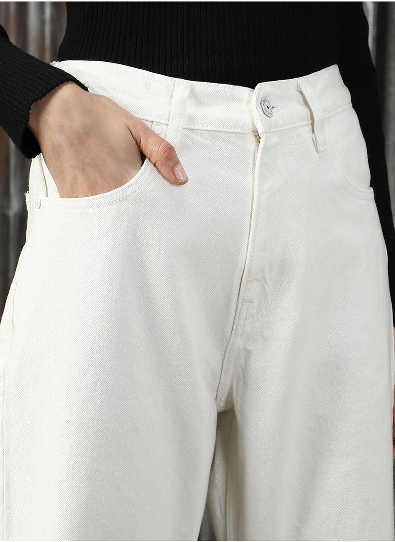 Women's Off White 100% Cotton Distressed Jeans