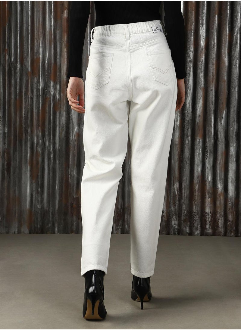 Women's Off White 100% Cotton Distressed Jeans