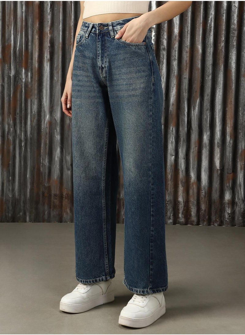 Women's Indigo 100% Cotton Distressed Jeans