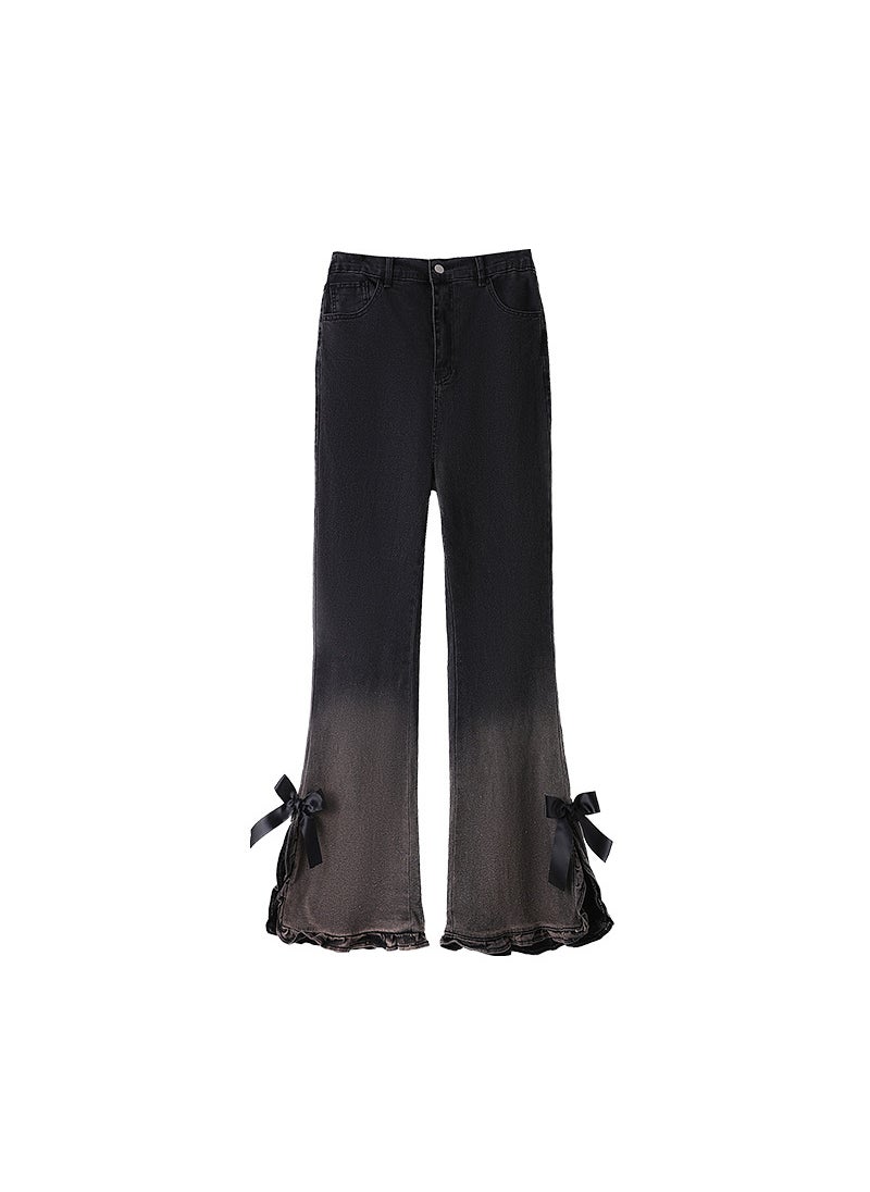 Plus Size Denim High Waist Slit Slimming Pants Black (shipped within 15 days)