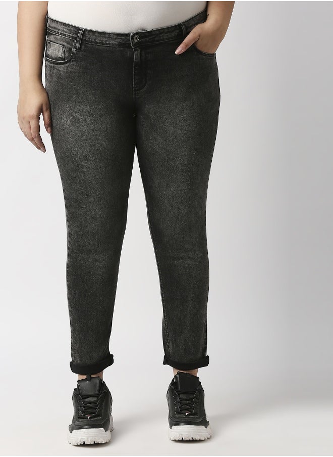 Women Charcoal Slim Fit Heavy Fade Acid Wash Stretchable Jeans