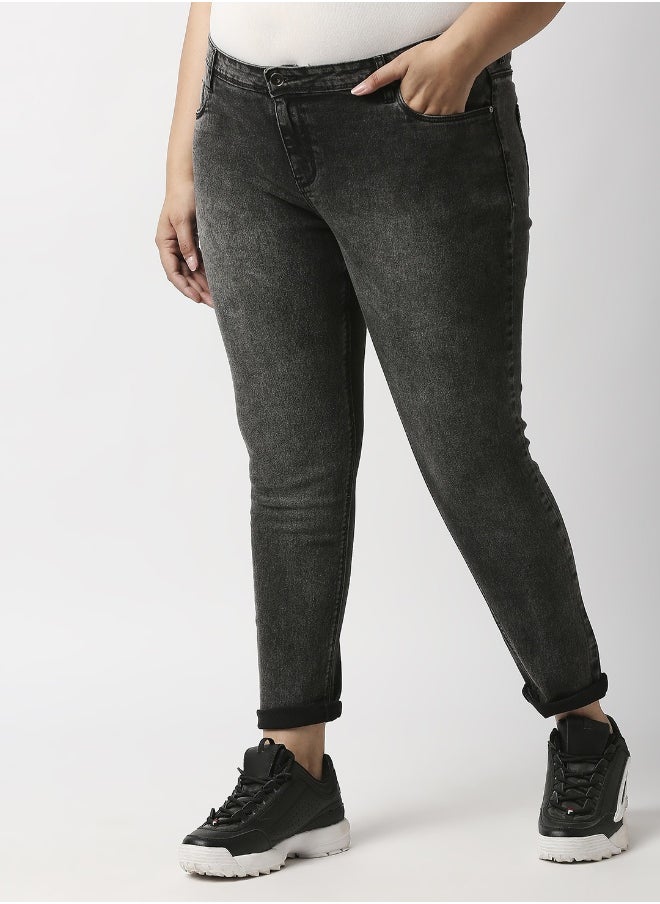 Women Charcoal Slim Fit Heavy Fade Acid Wash Stretchable Jeans