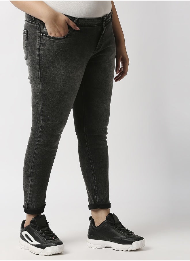 Women Charcoal Slim Fit Heavy Fade Acid Wash Stretchable Jeans