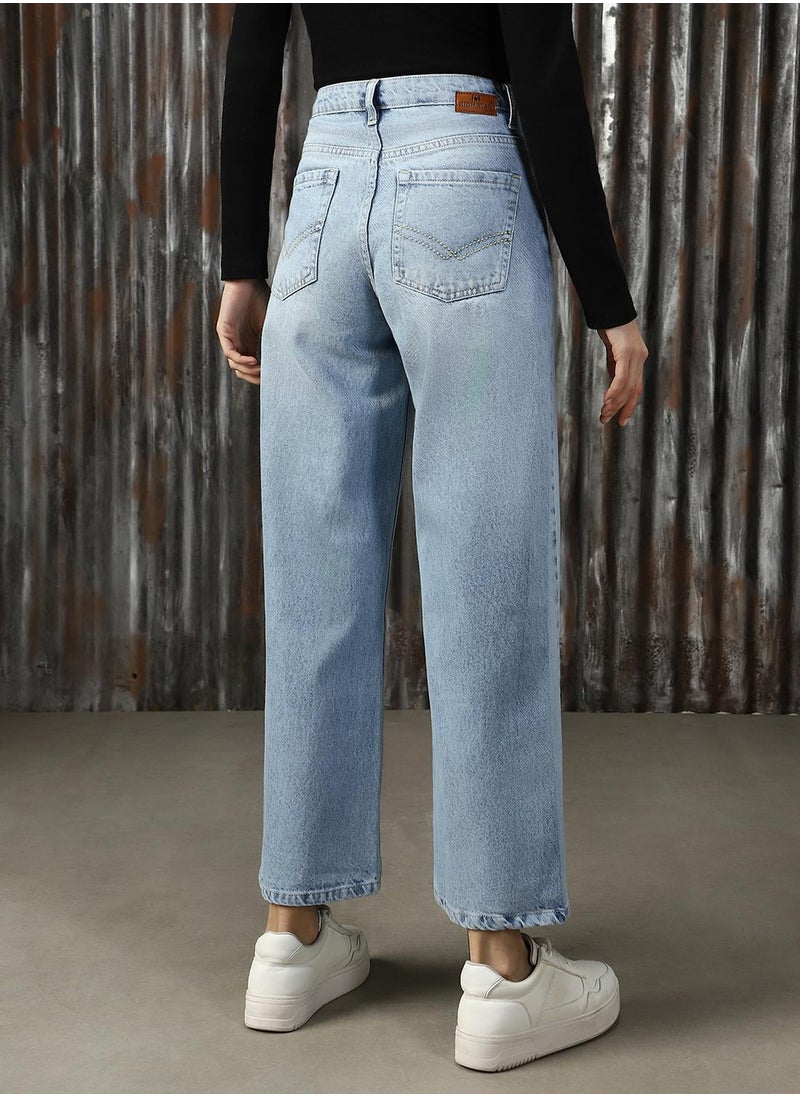 Women's Indigo 100% Cotton Distressed Jeans