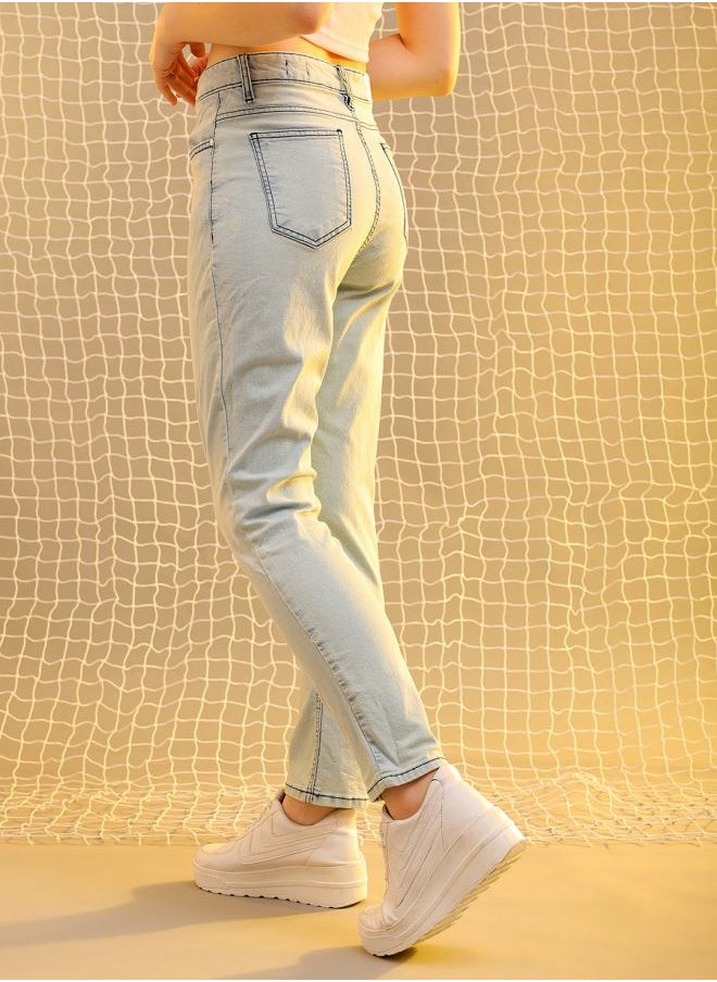 Women Straight Fit Solid High-Rise Jeans