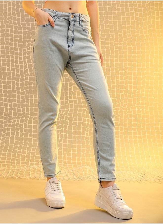 Women Straight Fit Solid High-Rise Jeans