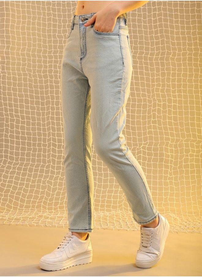Women Straight Fit Solid High-Rise Jeans