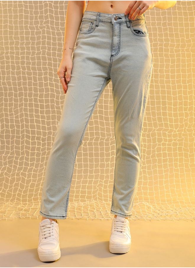 Women Straight Fit Solid High-Rise Jeans