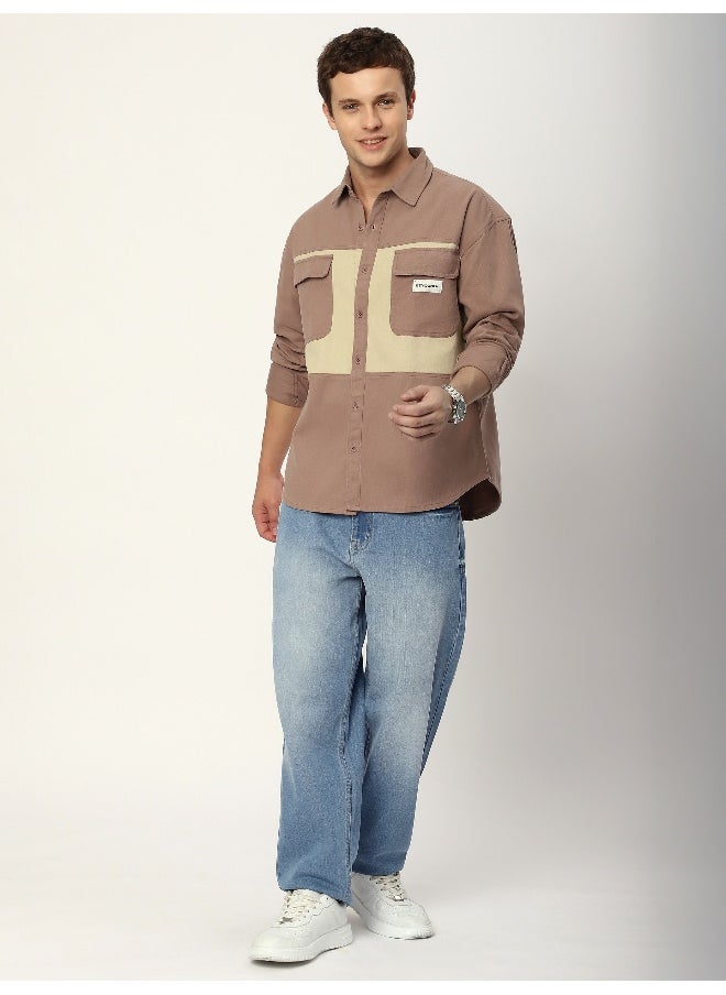 Light Mauve Dual Patch Color Block Shirt