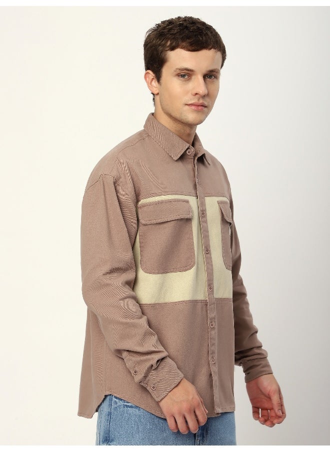 Light Mauve Dual Patch Color Block Shirt