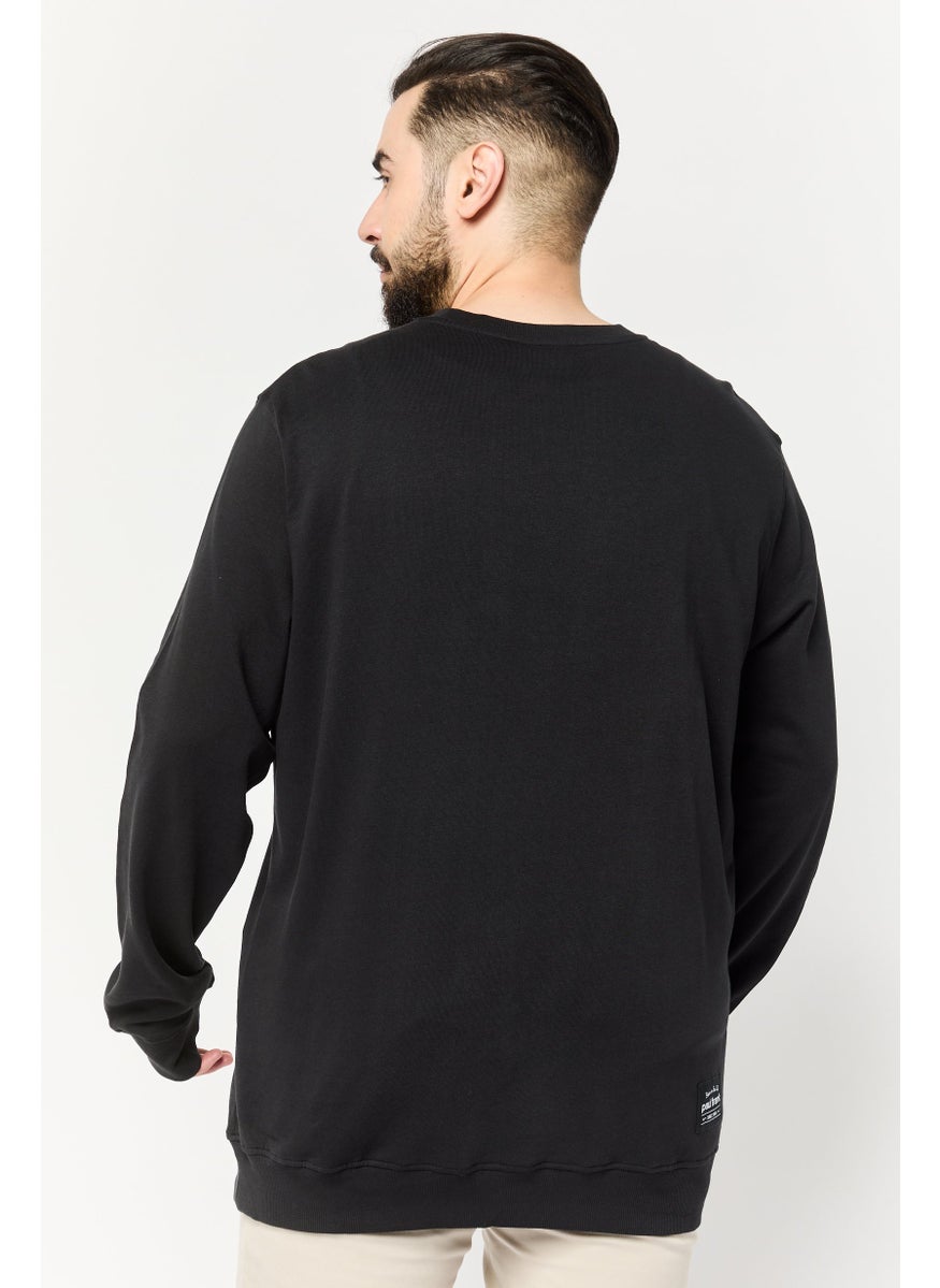 Men Crew Neck Long Sleeves Graphic Print Sweatshirt, Black