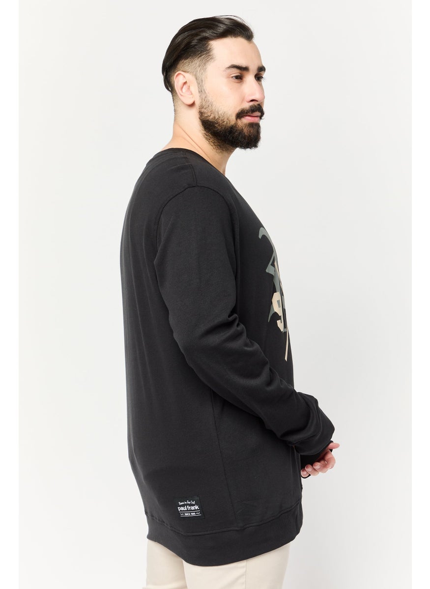 Men Crew Neck Long Sleeves Graphic Print Sweatshirt, Black