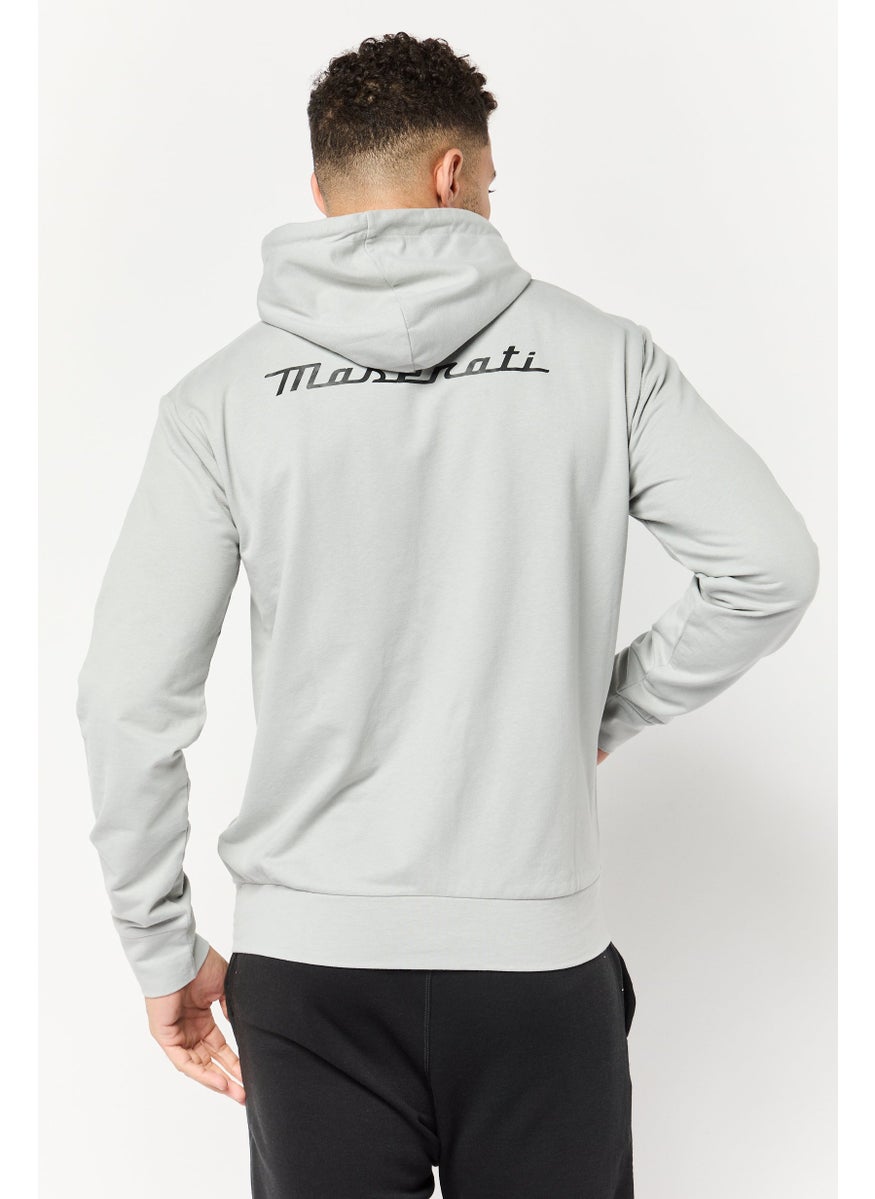 Men Brand Logo Full Zip Hooded Sweatshirt, Grey