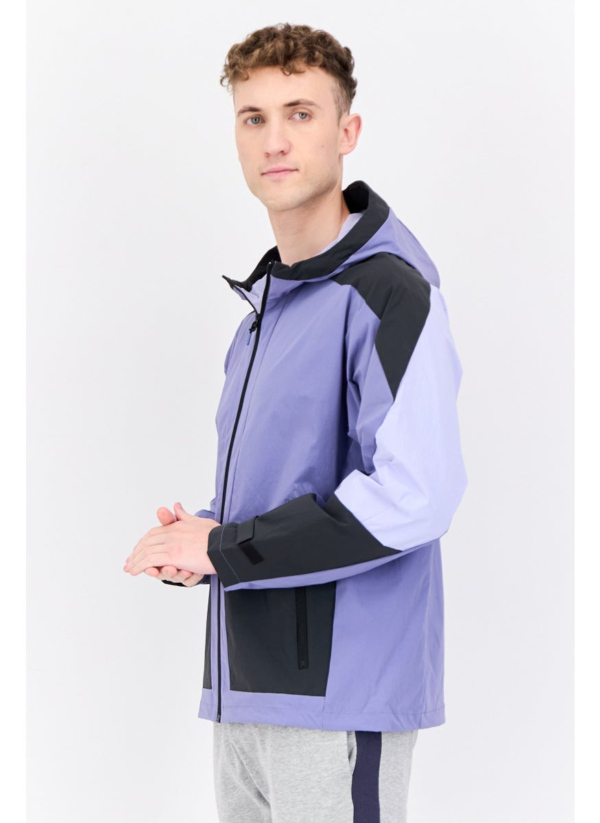 Men Sportswear Fit Long Sleeve Outdoor Hooded Jacket, Lilac/Black