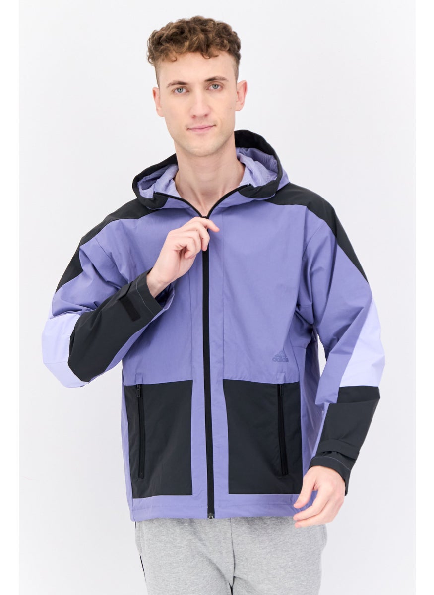 Men Sportswear Fit Long Sleeve Outdoor Hooded Jacket, Lilac/Black